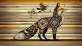 Fox Mandala wallpaper design file showing intricate geometric patterns and golden details on wood texture