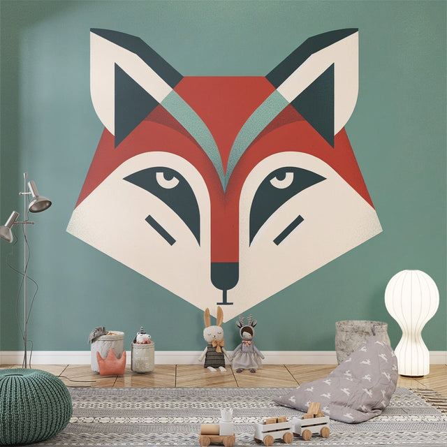 Modern Geometric Fox Wallpaper styled in a bright Scandinavian nursery, showing clean lines and bold shapes