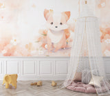 Pastel fox wallpaper creating a sweet reading nook in a baby's room
