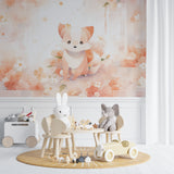 Floral fox wallpaper in a Scandinavian-style children's bedroom