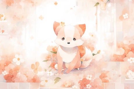 Fox and floral nursery wallpaper design file showing full pattern detail