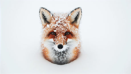 Fox Mural Wallpaper design file showing detailed winter portrait with snow crystals and misty background