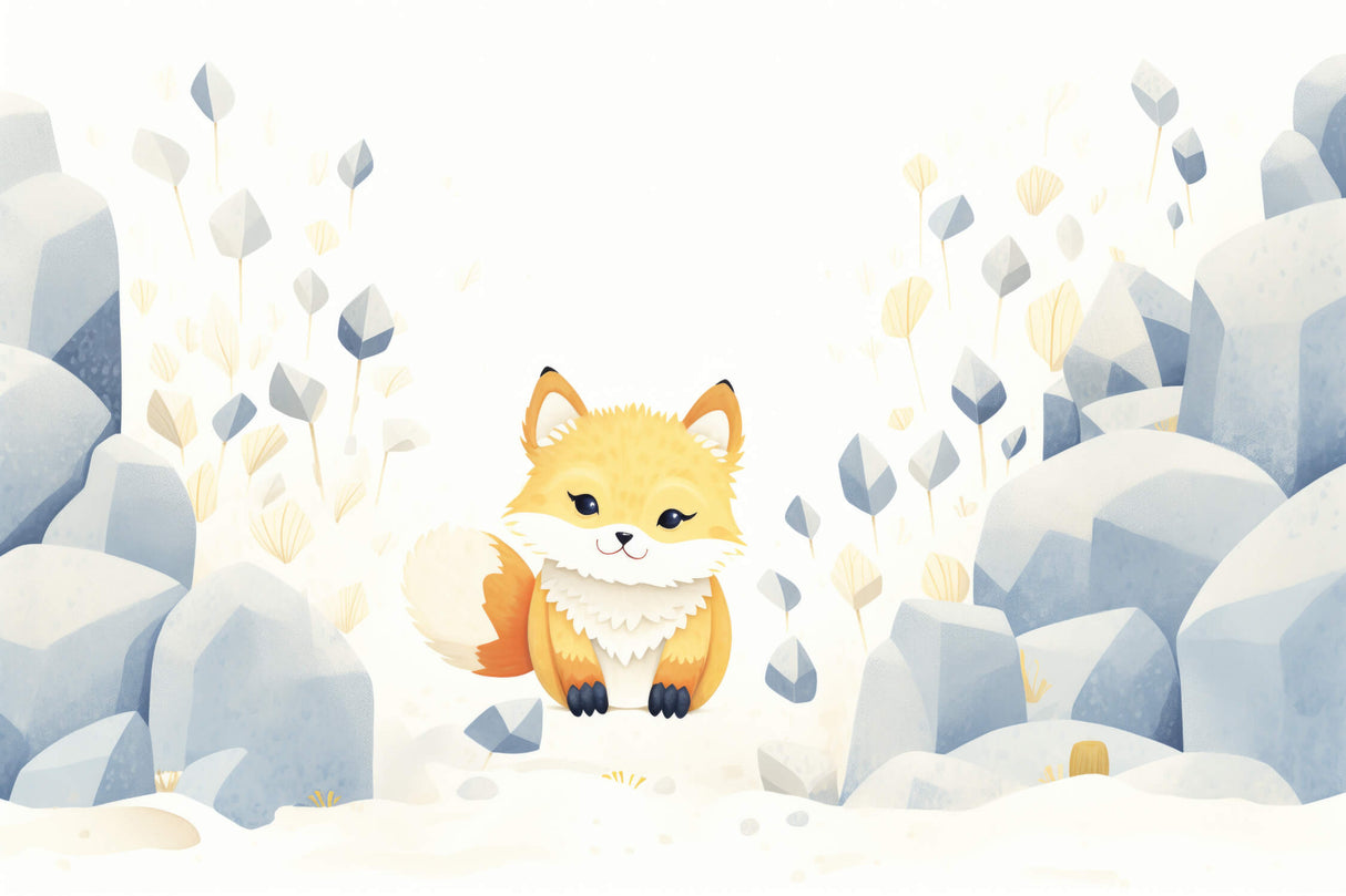 Fox Wallpaper design file showing full pattern with golden fox and blue rocks