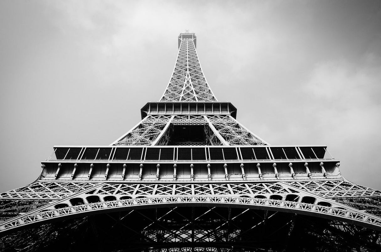 Eiffel Tower Mural Wallpaper | Black and White Architectural Photography