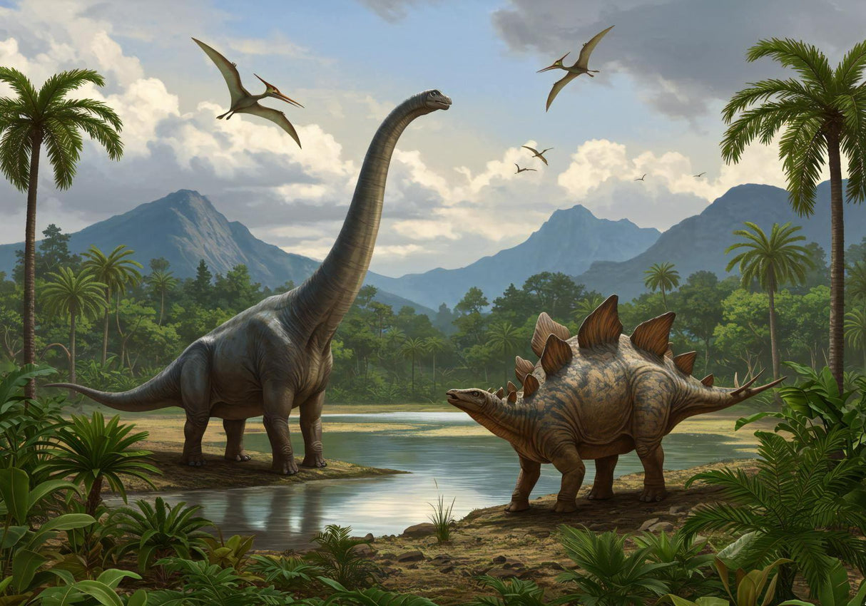 Dinosaurier Tapete | Jurassische Landschaft mit Brachiosaurus