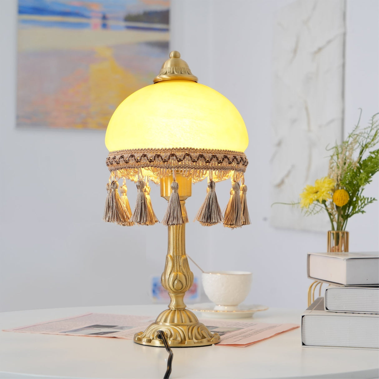 French Table Lamp  Brass Base with Tassel Trim - Product example