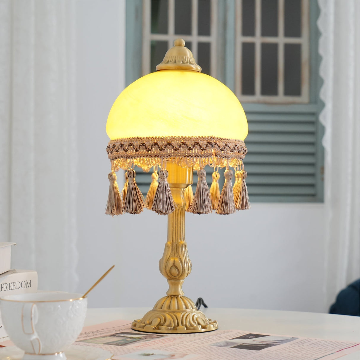 French Table Lamp  Brass Base with Tassel Trim - Product detail 5