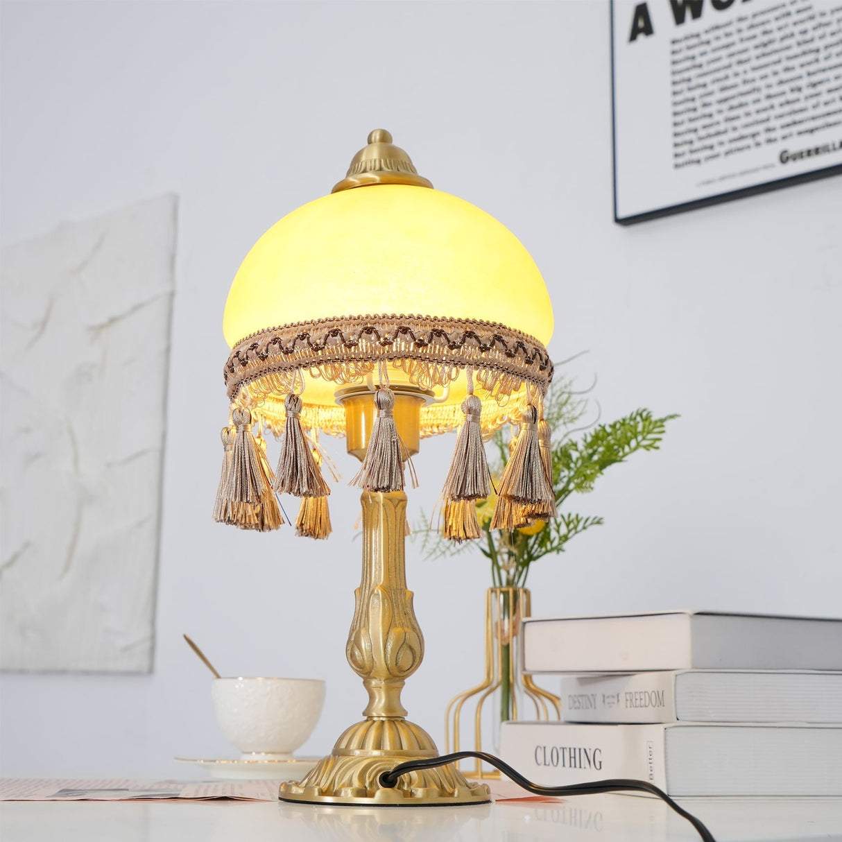 French Table Lamp  Brass Base with Tassel Trim - Product detail 4