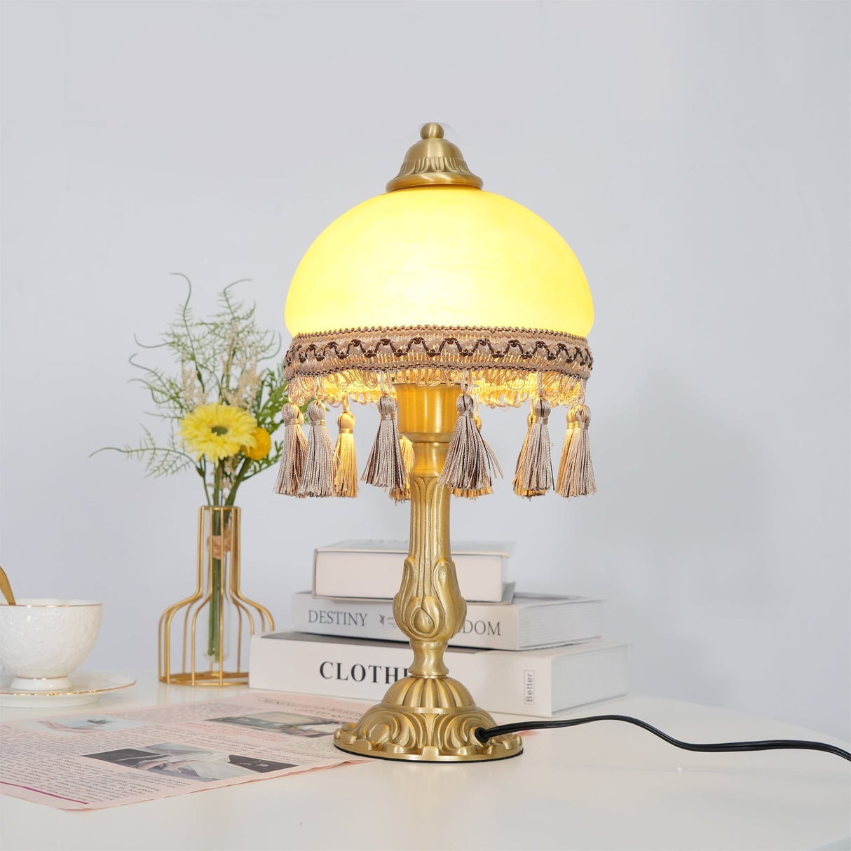 French Table Lamp  Brass Base with Tassel Trim - Detailed view