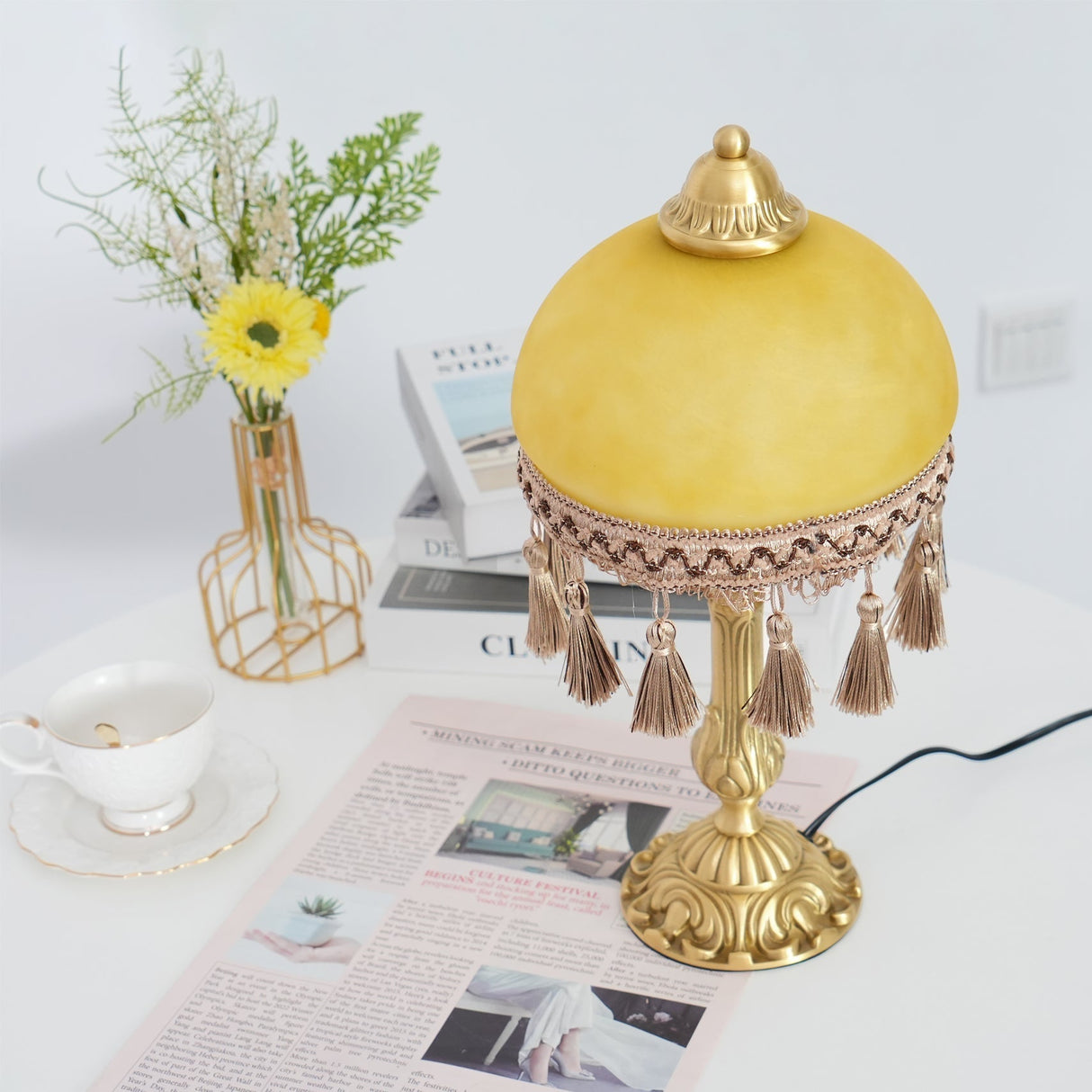 French Table Lamp  Brass Base with Tassel Trim - Product detail 13