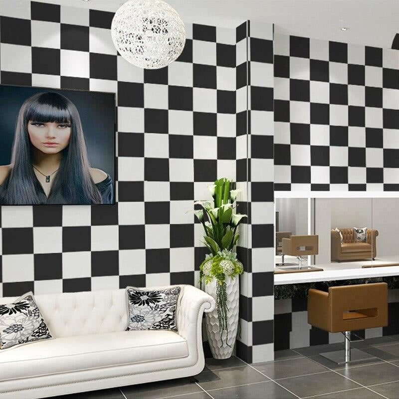 Geometric Mural Wallpaper | Black and White Checkered Pattern