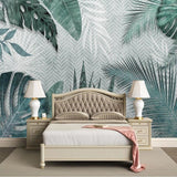 Tropical Mural Wallpaper | Green Monstera and Palm Leaves Pattern