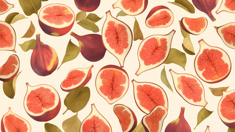 Fresh fig wallpaper mural creating a cozy Mediterranean vibe in a modern kitchen with white cabinets