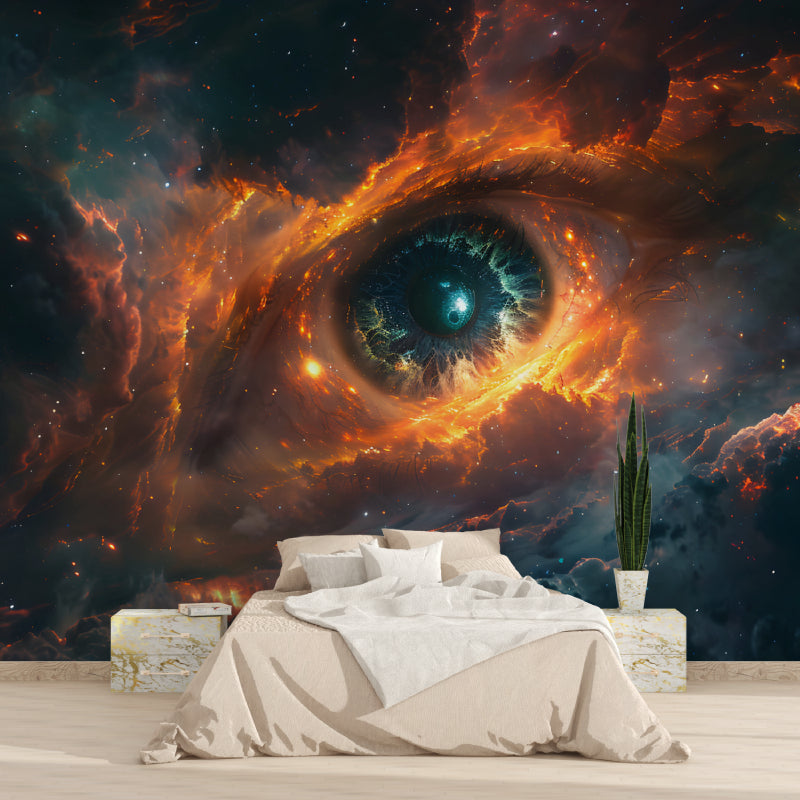 Cosmic eye mural in teen bedroom showing scale and dramatic impact