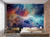 Nebula wall mural enhancing meditation room with cosmic vibes