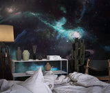 Space themed mural adds depth to meditation room