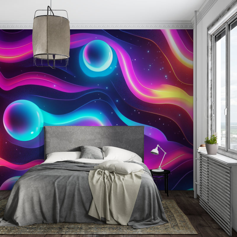 Cosmic Galaxy mural in children's playroom creating imaginative space atmosphere