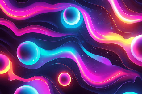 Galaxy wallpaper design file showing detailed neon abstract space pattern with floating spheres