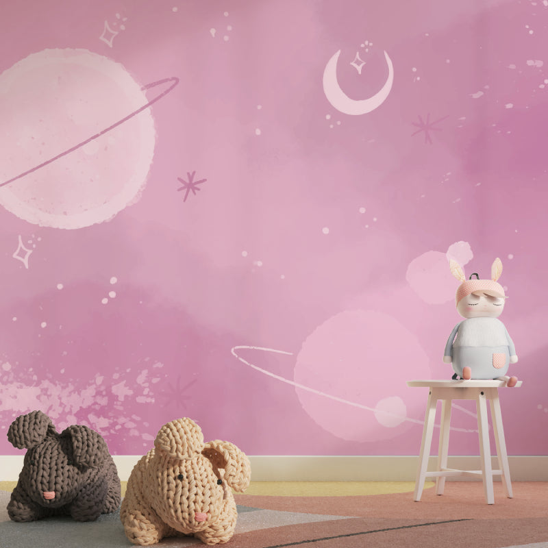 Purple Galaxy Wallpaper creating a dreamy atmosphere in a modern bedroom with soft lighting