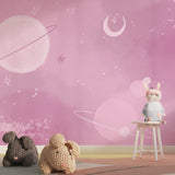 Purple Galaxy Wallpaper creating a dreamy atmosphere in a modern bedroom with soft lighting