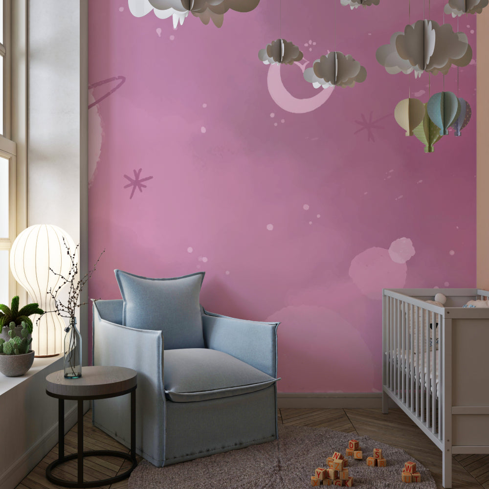 Cosmic Space Mural displayed in a teen's gaming room with LED strips