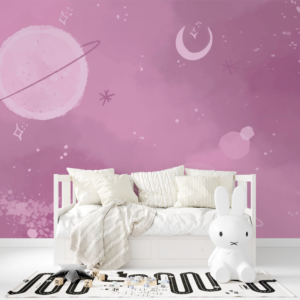 Galaxy Wall Mural bringing depth to a home office with minimal furniture