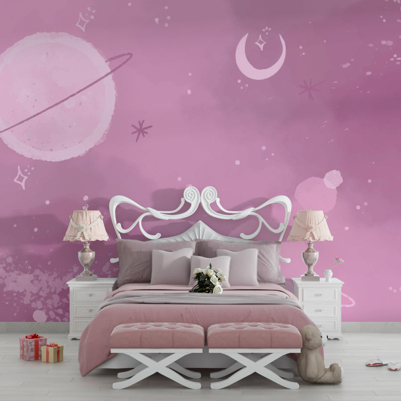 Space Themed Wallpaper making a statement in a cozy reading nook