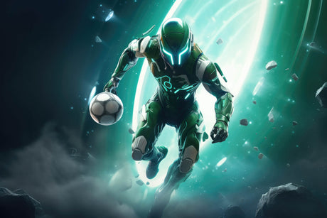 Futuristic football gaming wallpaper design file showing detailed neon accents and emerald backdrop