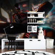 Gaming room wallpaper mural showcased in modern teen bedroom with LED lighting and gaming setup
