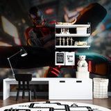 Gaming room wallpaper mural showcased in modern teen bedroom with LED lighting and gaming setup