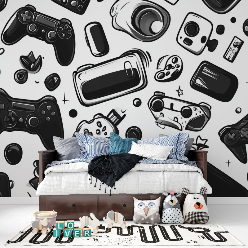 Gaming mural displayed in a minimalist gaming corner with desk setup