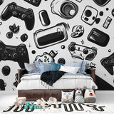 Gaming mural displayed in a minimalist gaming corner with desk setup