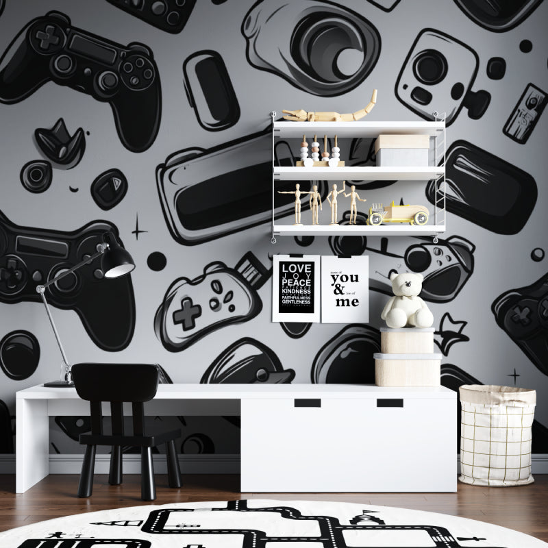 Modern gaming wallpaper installed in a streamer room setup