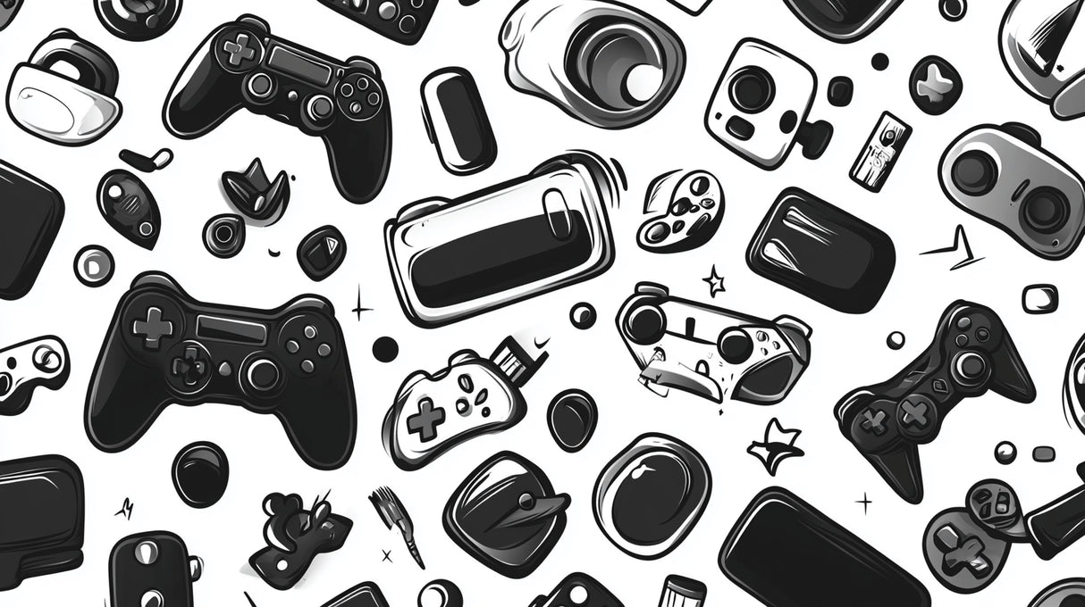 Gaming wallpaper design file showing detailed black and white console pattern