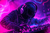 Design file of neon DJ headset gaming wallpaper showing vibrant colors and detailed pattern