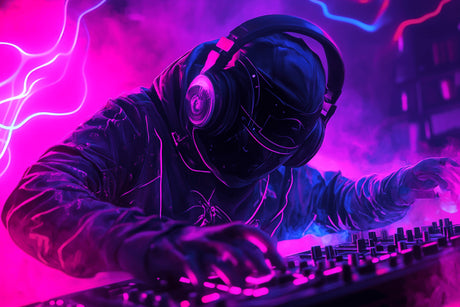 Design file of neon DJ headset gaming wallpaper showing vibrant colors and detailed pattern