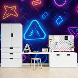 Entertainment room showcasing neon gaming wall mural in action