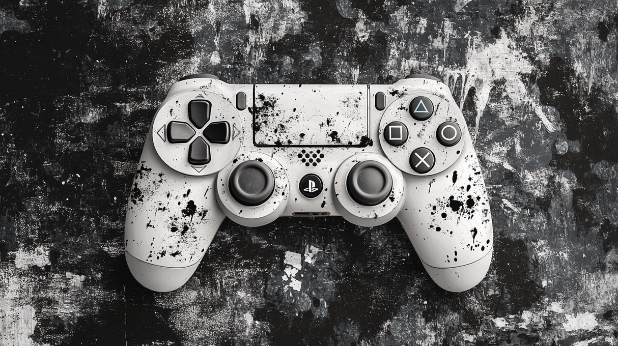 PlayStation controller wallpaper design file showing detailed monochrome pattern