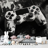 Gaming mural wallpaper featured in entertainment room with gaming chairs and screens