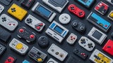 Retro gaming wallpaper design file showing detailed vintage console pattern
