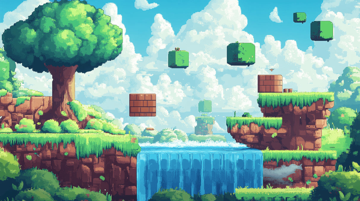 Design file of Pixel Art Gaming Wallpaper with detailed retro landscape pattern
