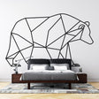 Geometric bear line art wallpaper displayed in a minimalist Scandinavian living room, showing clean black lines on white background
