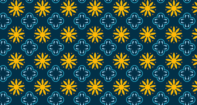 Geometric floral wallpaper with navy and gold pattern making a bold statement in a modern living room with natural lighting