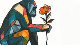 Geometric Gorilla Wallpaper design file showing detailed mosaic pattern with orange flower accent