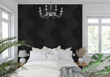 Home office featuring black 3D honeycomb wallpaper in modern setting