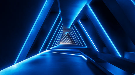 3D blue tunnel geometric wallpaper design file showing intricate pattern details