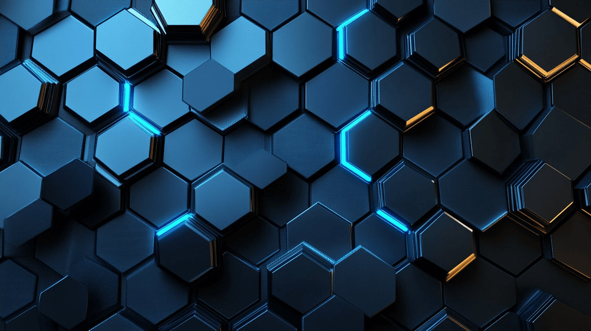 3D Hexagon Gaming Wallpaper design file showing detailed pattern and neon accents