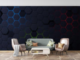 RGB hexagon pattern in entertainment room with gaming setup