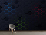 3D geometric pattern adding tech vibe to studio apartment