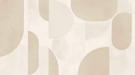 Geometric circle wallpaper in modern living room showing flowing beige curves against white wall